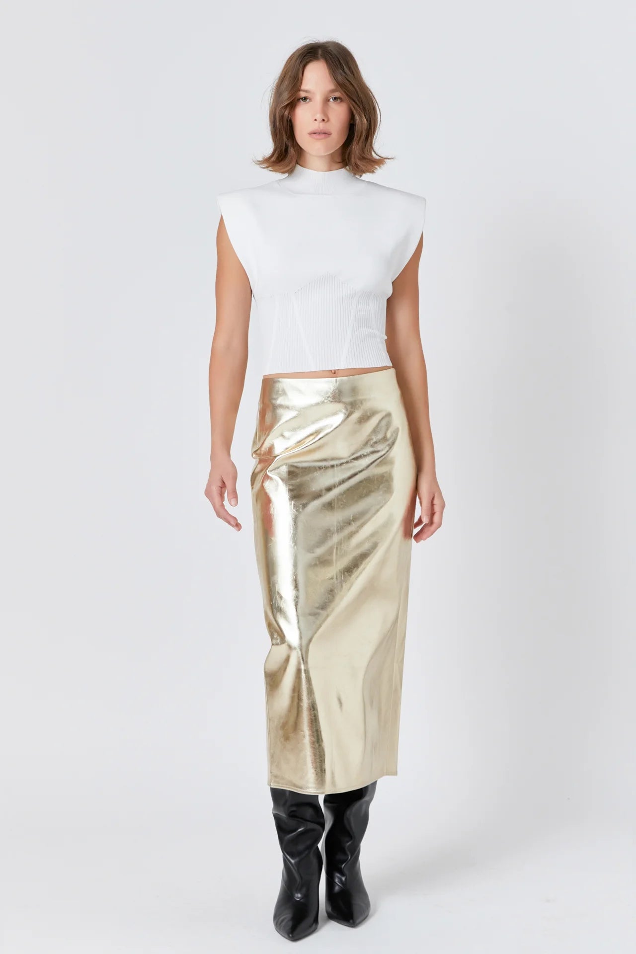 Printed foil Leather Maxi Skirt