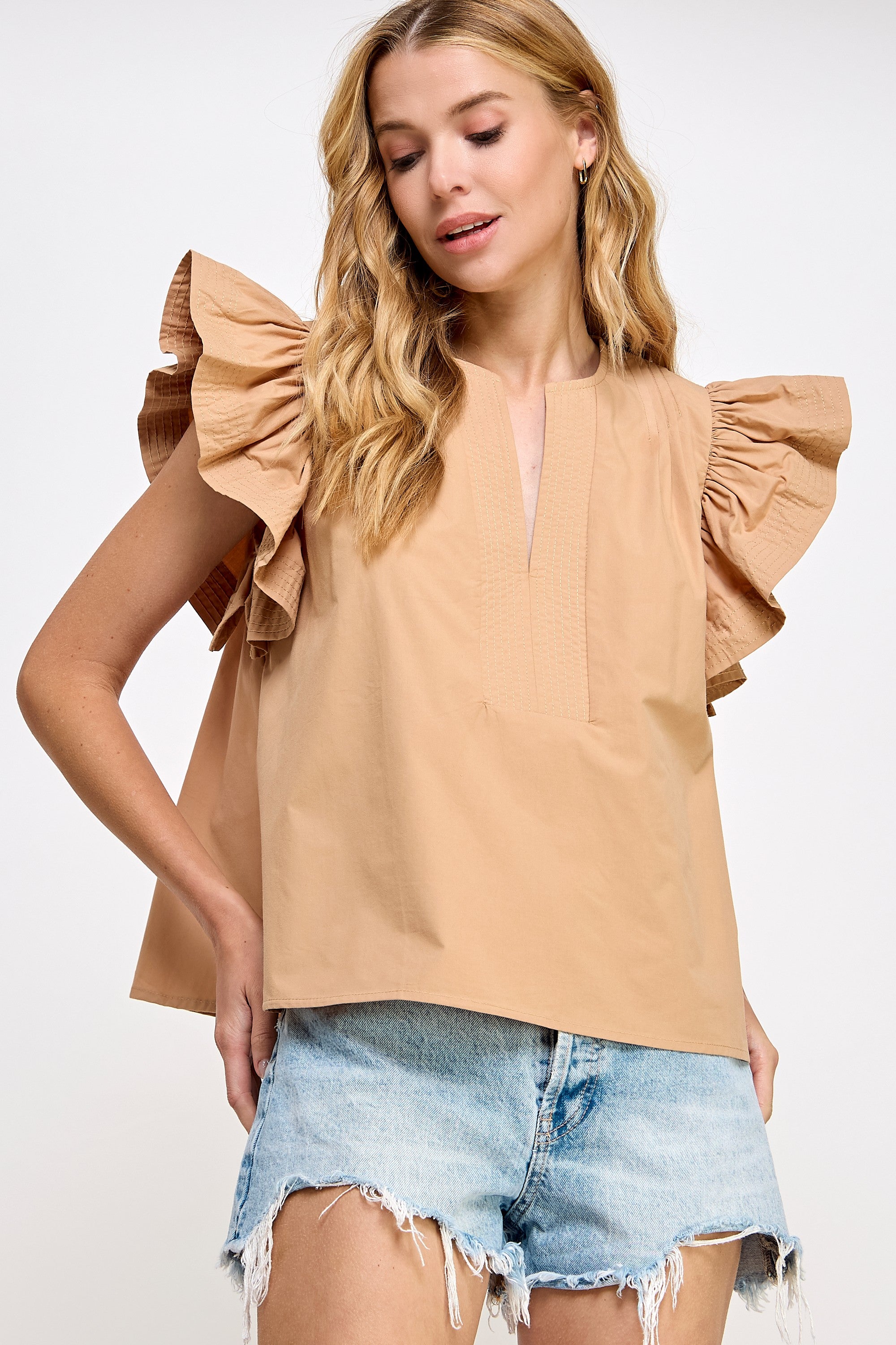 Flutter Sleeve Poplin Top