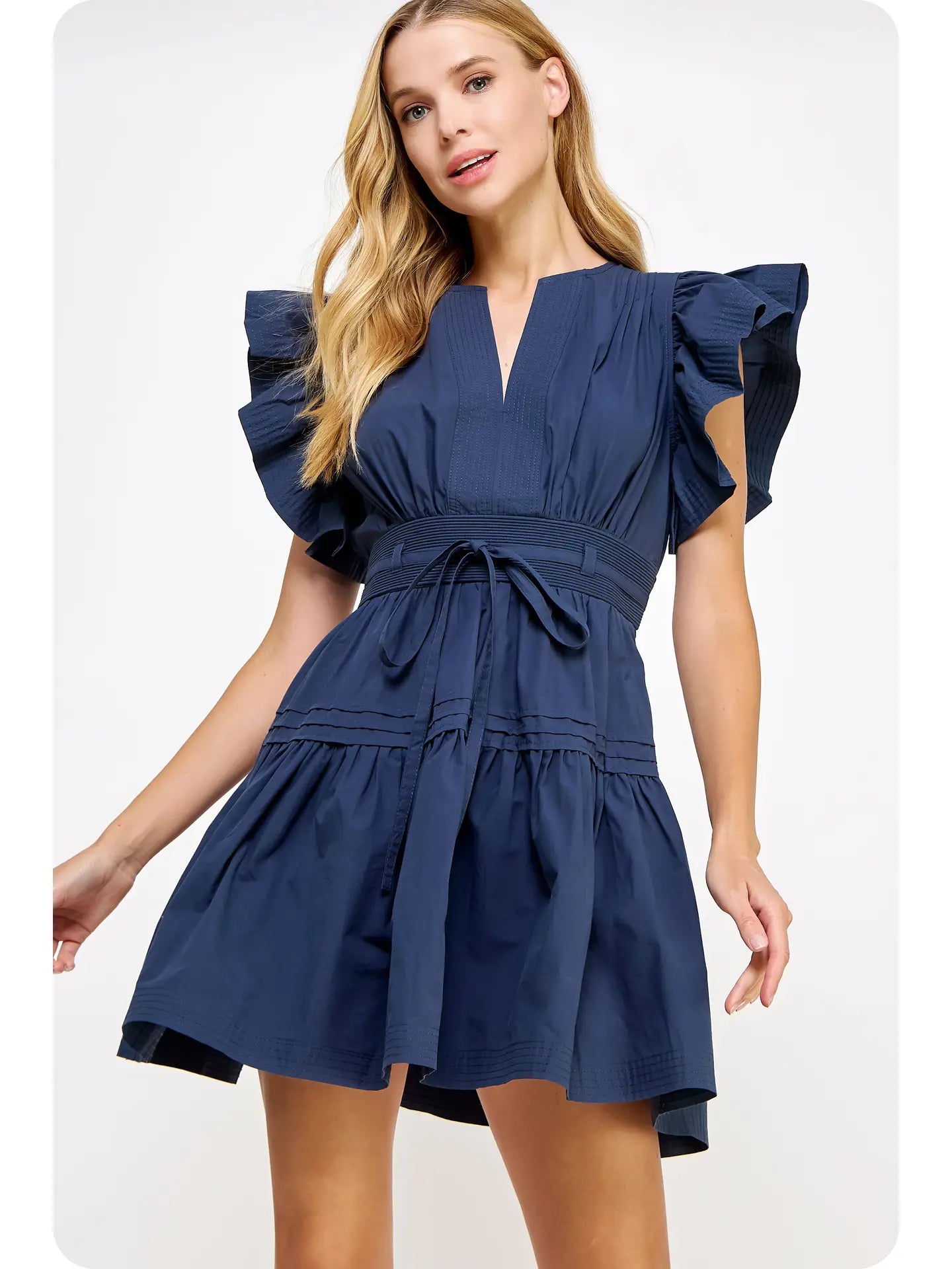 Flutter Sleeves Peplum Poplin Mini Dress