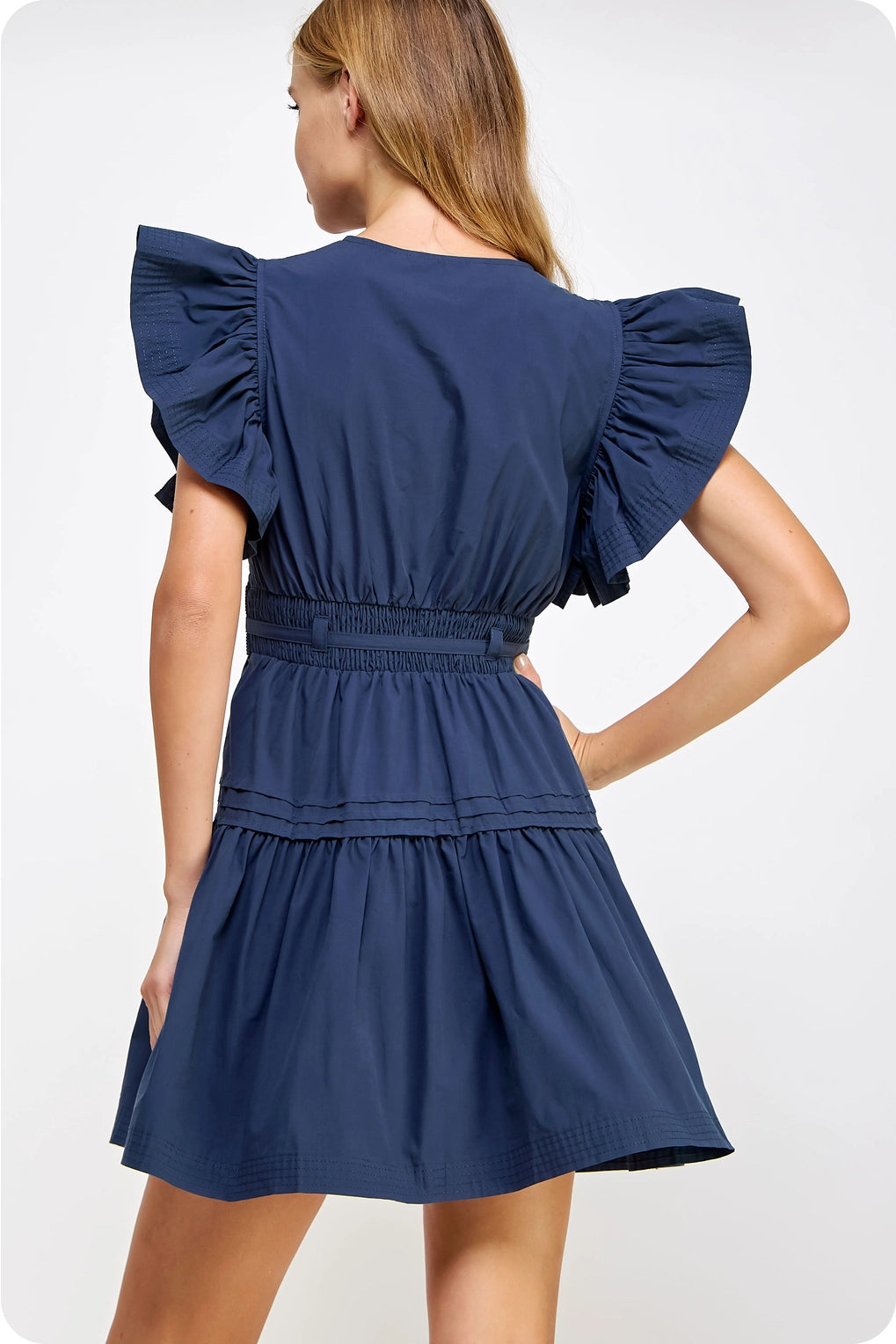 Flutter Sleeves Peplum Poplin Mini Dress