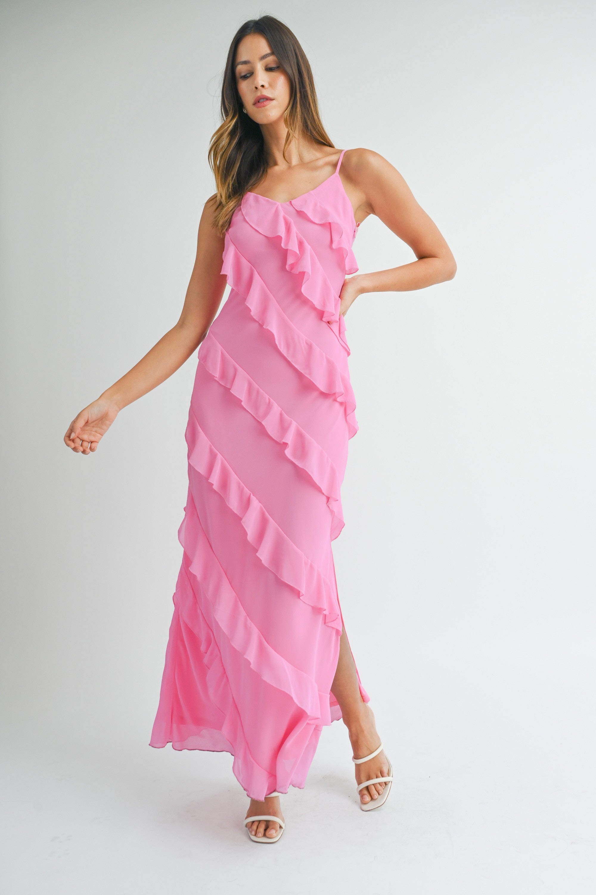 Asymmetrical Tiered Ruffled Maxi Dress